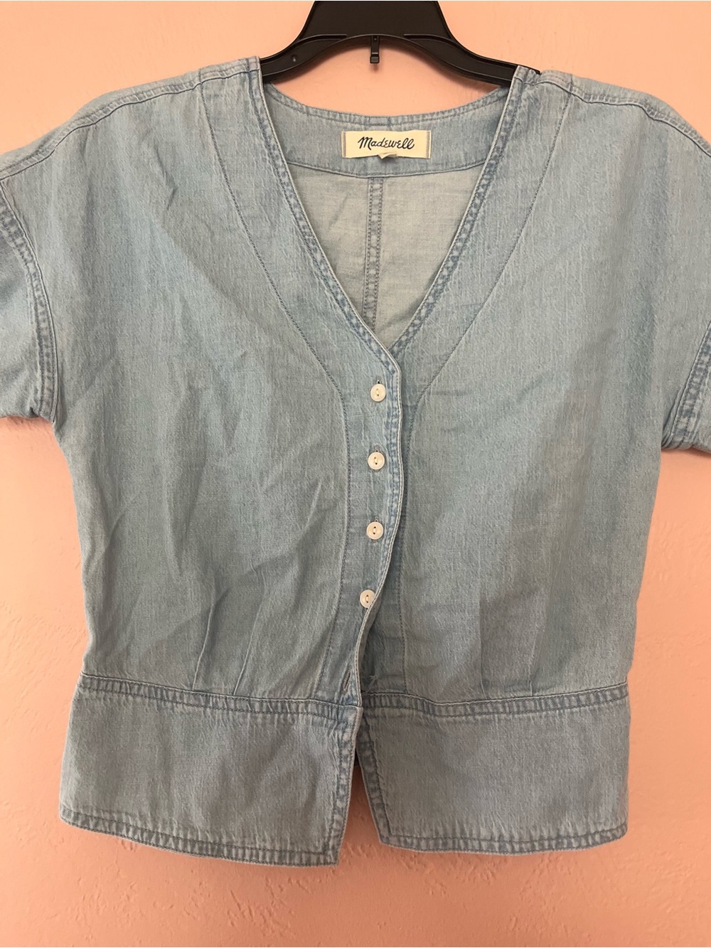 Madewell Light Blue Short-Sleeve Button Crop Top - Picture 3 of 9